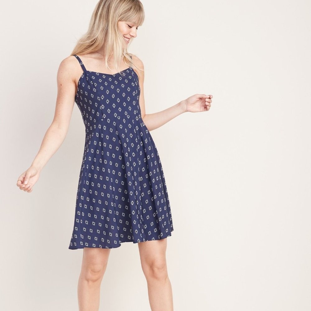Old Navy Cami Mini Dress with Navy and White Diamond Pattern